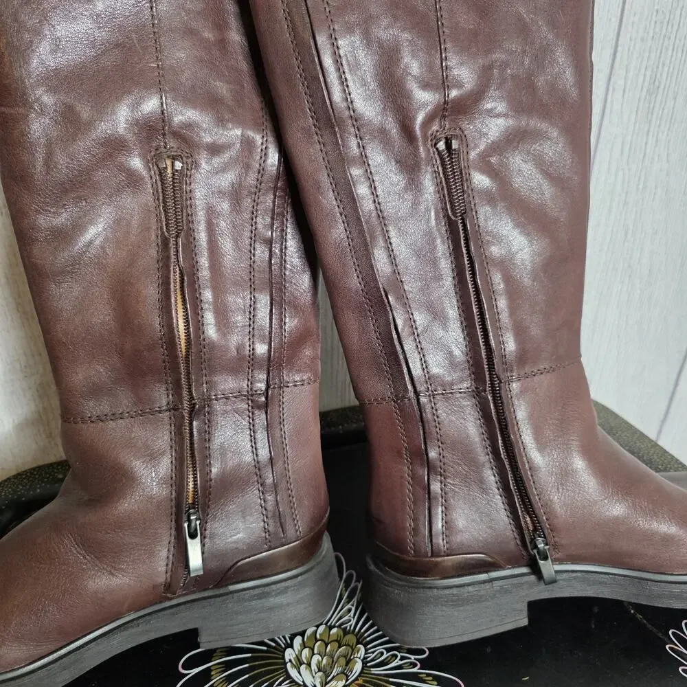 Franco Sarto Battina Brown Leather Over the Knee Boots Riding Tall - 7.5 M